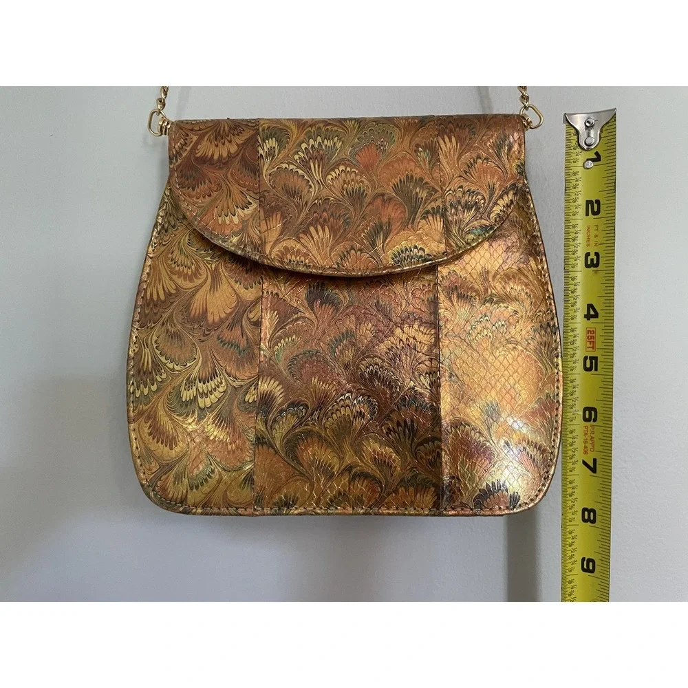 VTG J Renee Gold Metallic Marbled Peacock Print Snakeskin Shoulder Bag/Purse.